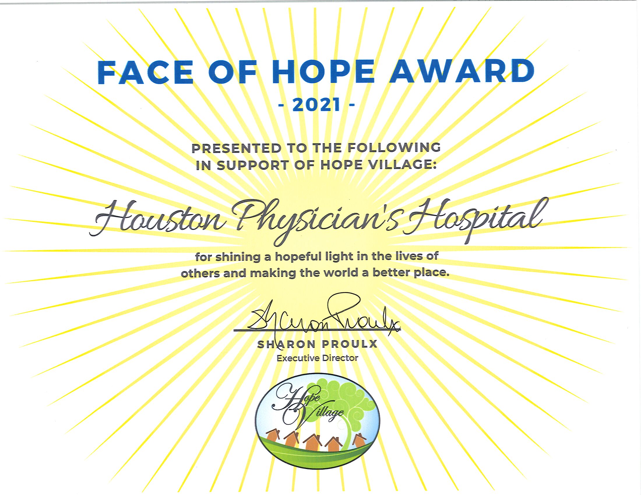 Faces of Hope certificate