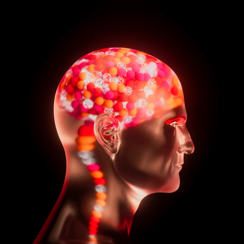 An illustration depicting heightened brain activity, emphasizing the role of the central nervous system in processing psychogenic pain.