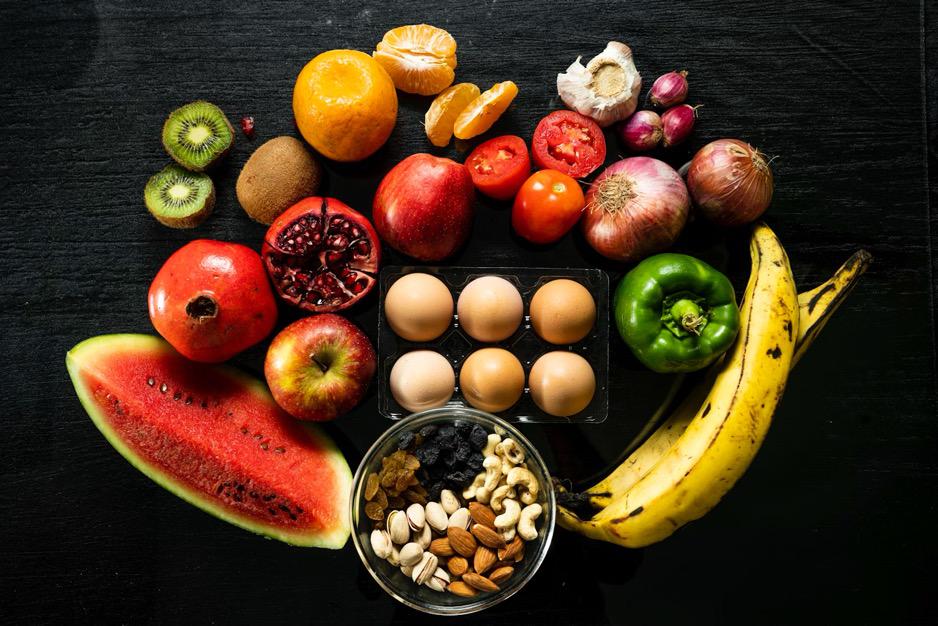 Fresh fruit, vegetables, and protein.